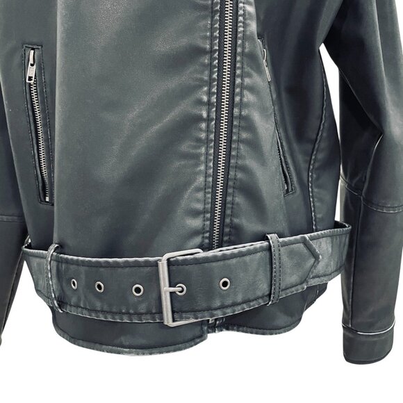 Wild Fable Faux Leather Moto Jacket Black NWT Belted Biker Medium Streetwear - Picture 8 of 10
